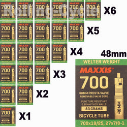 1Pack - 6 Pack Maxxis Welter Weight 700x18-25C 48mm Bike Inner Tube Presta FV
