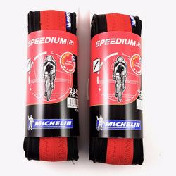 2 x Michelin Speedium 700 x 23C Road Bike Foldable Tire Tyre - Black/Red - Pair