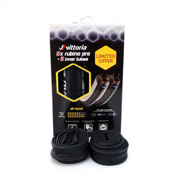 Vittoria 2 Tire + 2 Tube Rubino Pro G+ GRAPHENE 700 x 25c Black Road Bike set