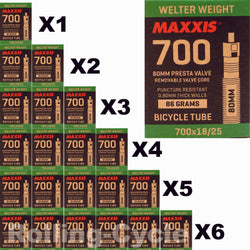 1Pack - 6 Pack Maxxis Welter Weight 700x18-25C 80mm Bike Inner Tube Presta FV