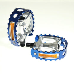 Old School BMX Bear Trap Pedals 1/2" or 9/16" Burnished Silver Body & 3 Colors